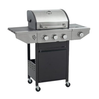 37000 BTU Portable 3-Burner Propane Gas Grill with Side Burner & Shelf & Bottle Opener, Stainless Steel Outdoor BBQ Grill -  OASISY INC, OSYCE0209-WY203