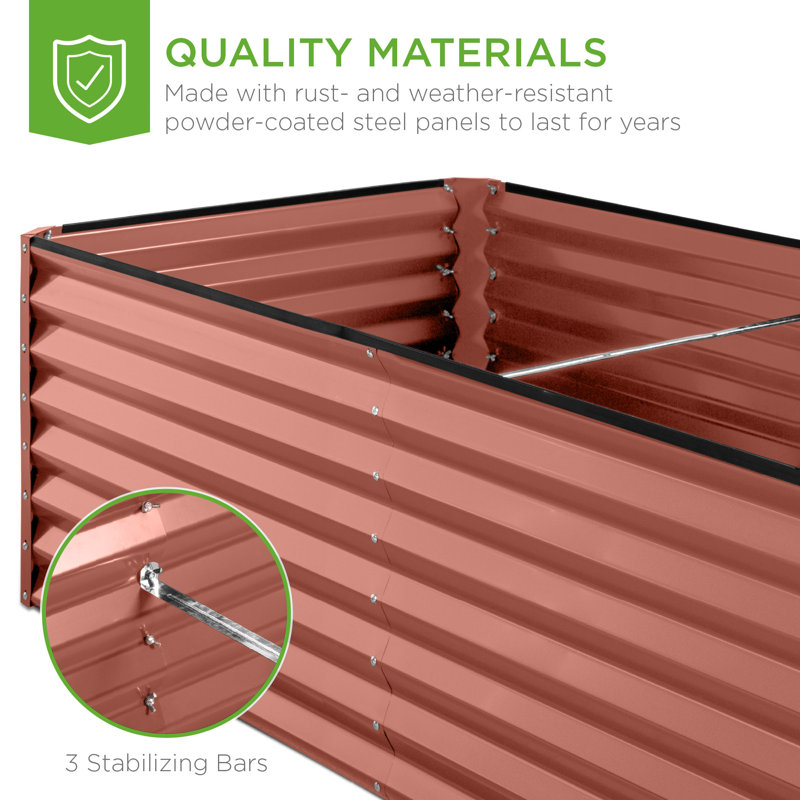 Rosonda Outdoor Metal Raised Planter Box, Red, 24" H x 96" W x 48" D