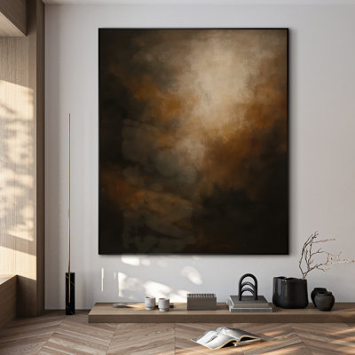 Très grande reproduction d'art sur tissu - Art abstrait brun foncé et beige Moody, œuvre d'art contemporaine pour le salon ou la chambre à coucher - «Assemblage requis du cadre (cadre non fini)»