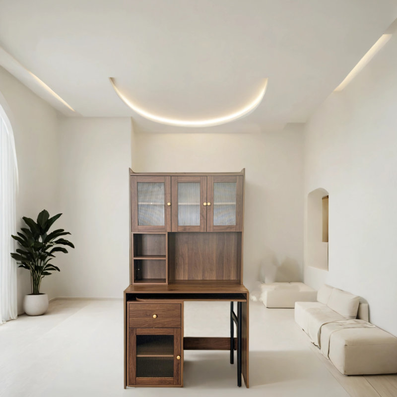 Computer Desk With 90-degree Rotating Tabletop, Brown