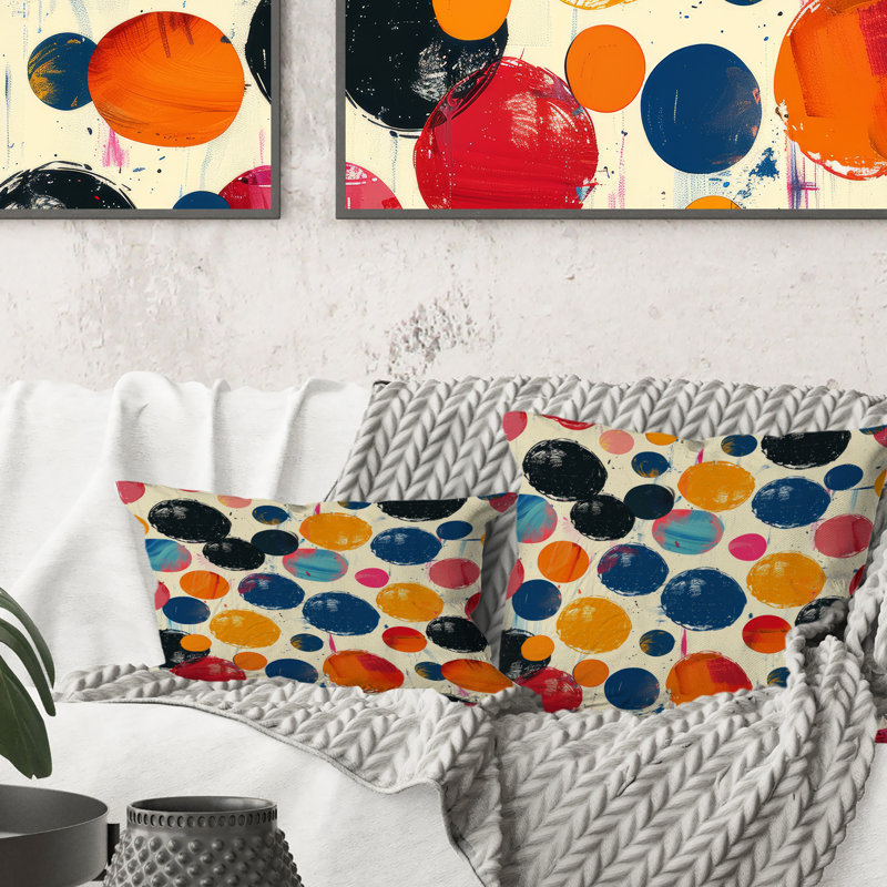 Coussin décoratif à pois orange et vert VII - Pois, H 18 po x l 18 po