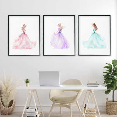 Princess Princess Gowns, ensemble de 3 giclées encadrées, design par Christine Simpson Art