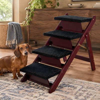 Escalier pliable en bois à 4 marches pour animaux de compagnie, idéal pour les lits hauts, les canapés et les voitures ; marches antidérapantes pour chiens et chats de petite, moyenne et grande taille, aucun assemblage requis.
