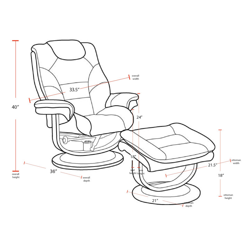 Carolynn 33.5" Wide Leather Match Manual Reclining Swivel Chair with Ottoman, Butterscotch