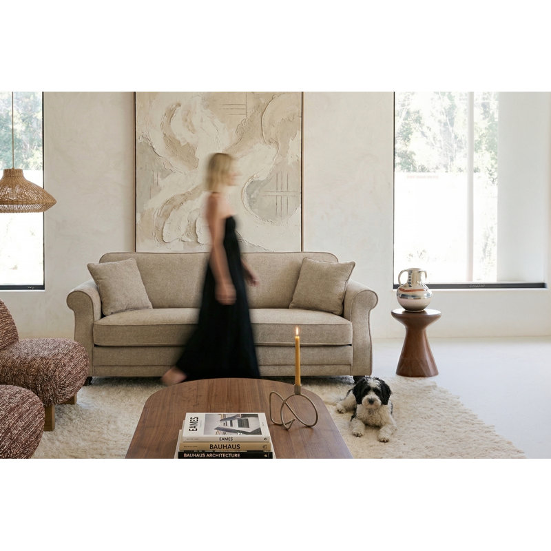 Baldemar 3 Seater Chenille Sofa, Beige, 3
