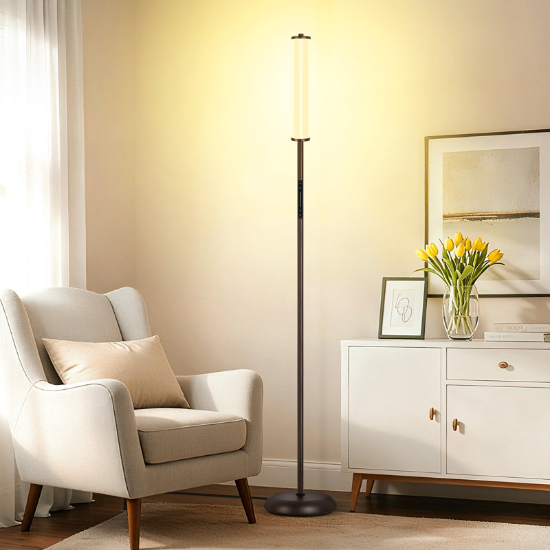 Lampe sur pied d'angle à intensité variable 65 po avec télécommande et interrupteur à glissière, Brun