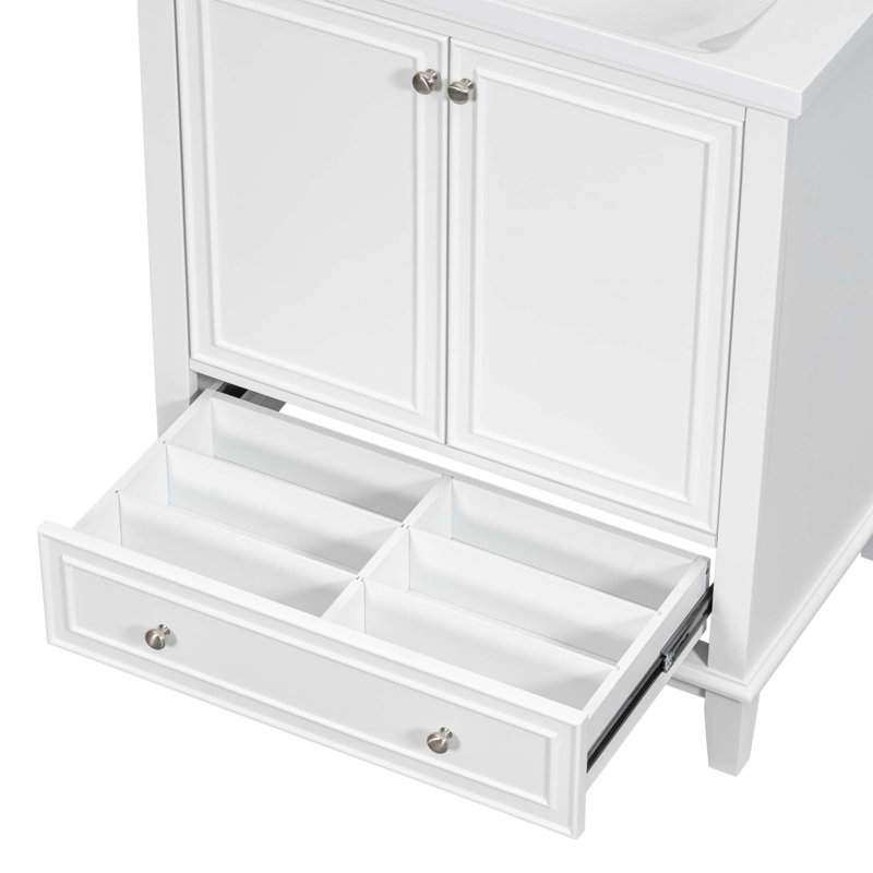 White Solid Wood Freestanding Bathroom Vanity Cabinet with Drawer