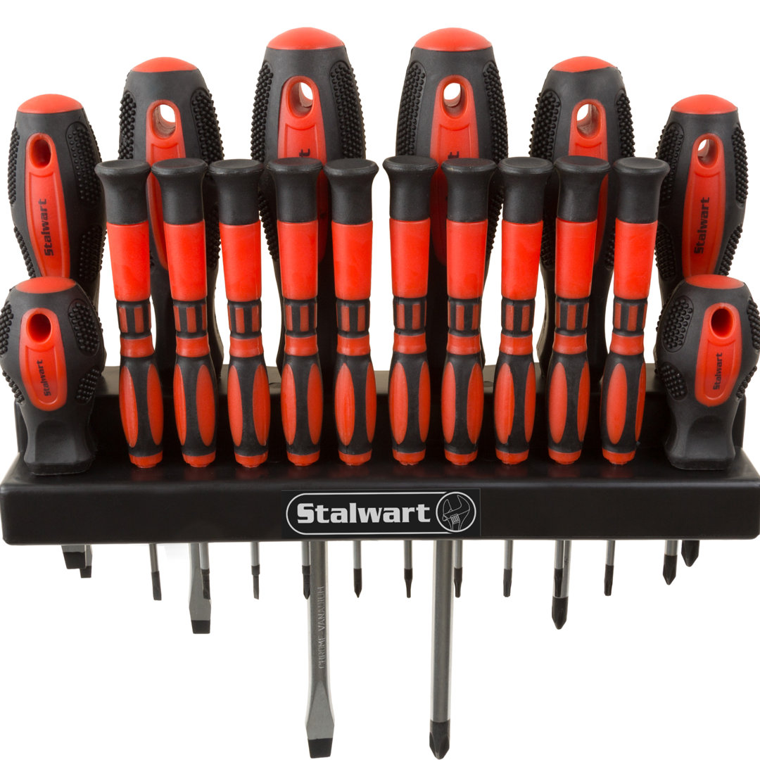 Stalwart 18 Piece Magnetic Tip Screwdrivers Set with Wall Mount - Tool Kit with Precision Stalwart