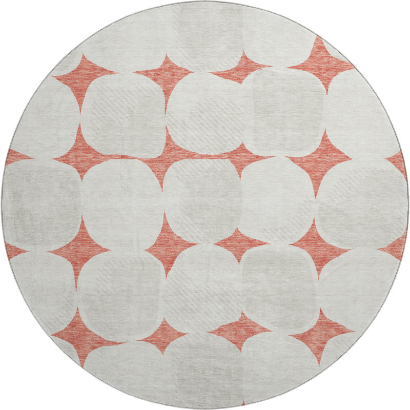 Premium Machine Washable Prisco Salmon Rug, Round 8'