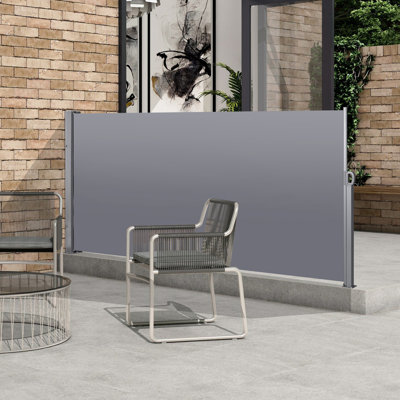 Terrace Privacy Divider Awning - Retractable, , 118.1" X 62.24" dark Grey Retractable Screen & Weather Waterproof, Grey For Patio