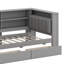 Lit plateforme en bois avec tablettes de rangement, tiroirs, station de charge, DEL, bureau et tête de lit tapissier-225808089-225808088