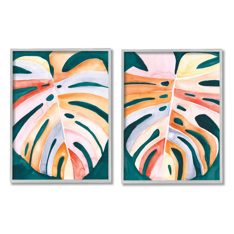 «Stupell Industries Tropical Monstera Leaves», ensemble de 2 giclées encadrées par Jennifer Paxton Parker