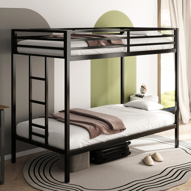 Lit superposé simple au-dessus de métal noir - structure tubulaire carrée robuste, d'abord, espace, sommeil silencieux, assemblage rapide, convient aux matelas standard