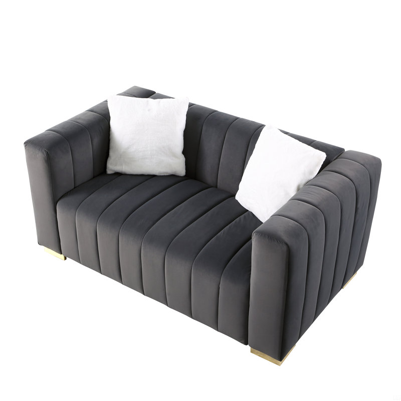 Canapé Chesterfield A Modern Channel, Gris, H 27,56 po x l 62,6 po x P 33,86 po, 2