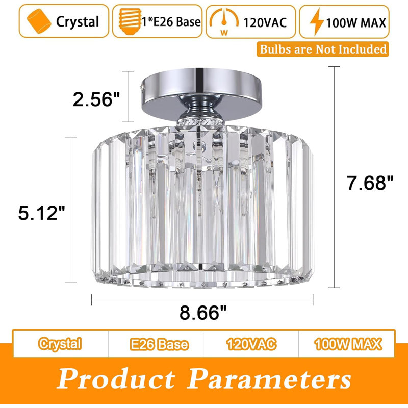 Semi Flush Mount Modern Chandelier Crystal Ceiling Light Fixture Small Close To Ceiling Light(Silver)