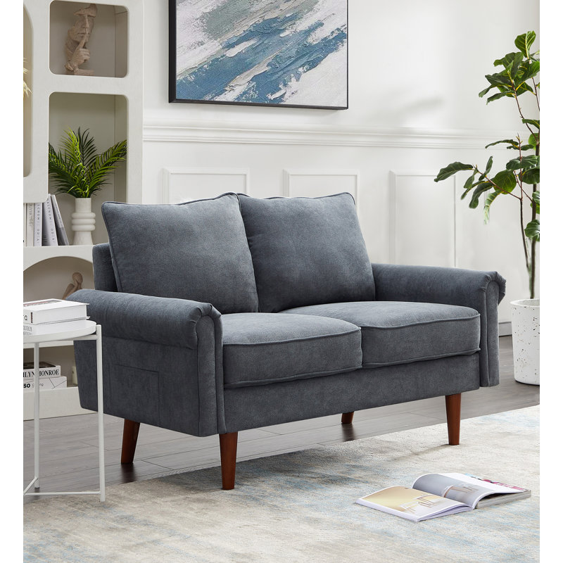 Upholstered 52.76'' Loveseat, Gray Polyester