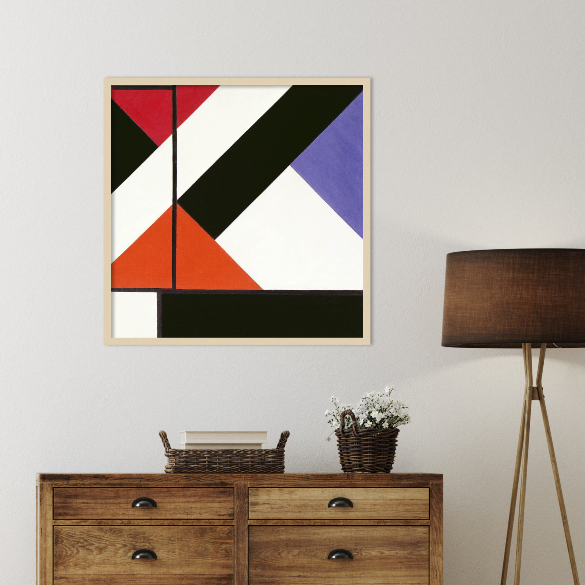 Simultaneous Counter Composition by Theo Van Doesburg, 33" H x 33" W, Brown Framed
