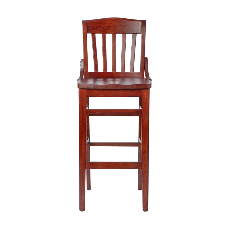 Prompton School House Back Wood Restaurant Dining Barstool with Footrest, Red