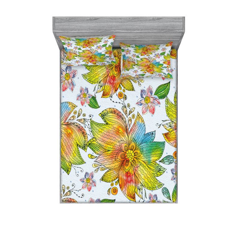 Ensemble de draps floral pour les pétales de fleur, Ensemble de draps pour lit double avec un drap-hou