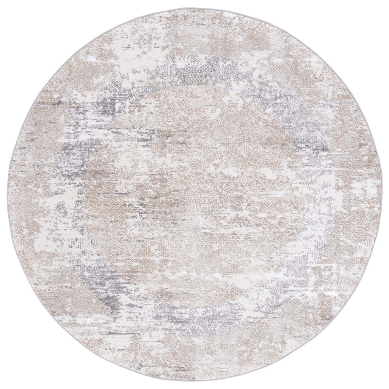 Tapis beige / gris Minyard 271, Rond 6 pi 7 po