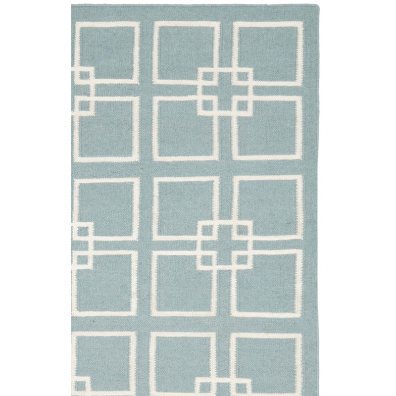 Martha Stewart Flat Weave Wool/Silk/Cotton Geometric Rug in Geyser Blue, Square 7'