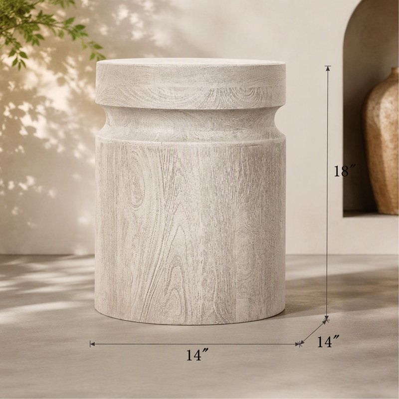 Table d'appoint cylindrique en bois crème D14 x 18 po, 18" H x 14" W x 14" D