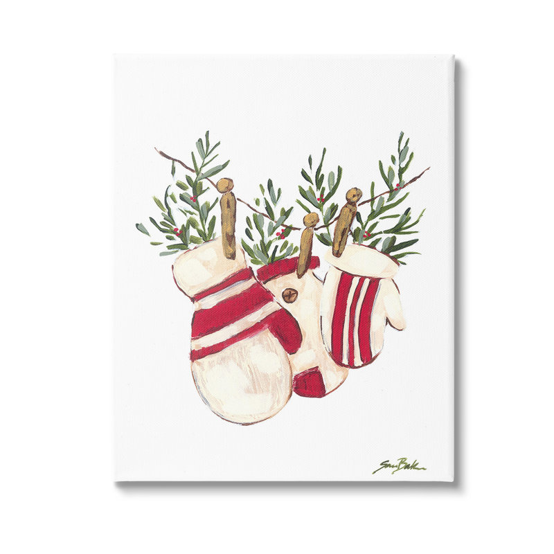"Winter Mittens On corde à linge" par Sara Baker sur toile, H 48 po x l 36 po
