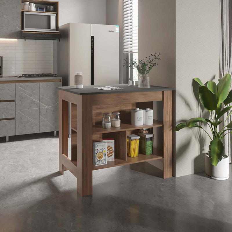 Îlot de cuisine à 3 tablettes Rockaway, Brown/Grey