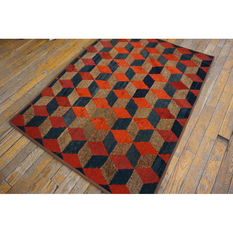 Antique Allover Geometric Wool &amp; Cotton Hooked - Loop Pile Multicolor Jewel Tones 1925 Rug