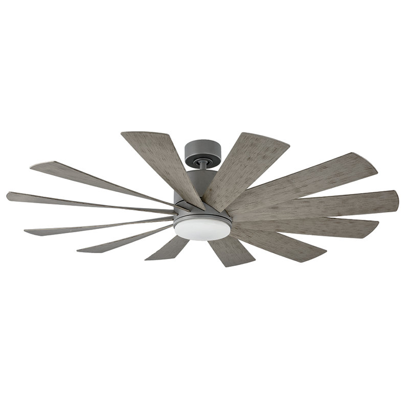 Windflower 12 - Blade LED Windmill Ceiling Fan with Wall Control and Light Kit Included, Graphite with Weathered Gray Blades