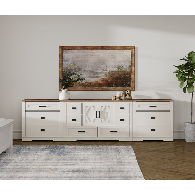Meuble audio-vidéo en bois avec tiroirs et armoire Laziza 3-en-1, Bois blanc