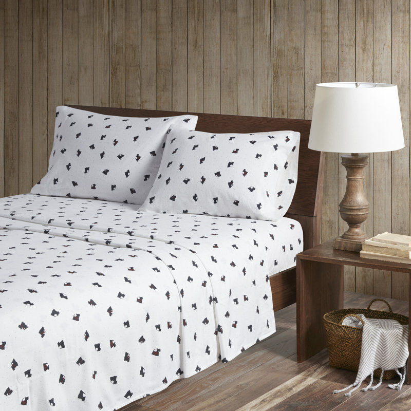 Full Black and White Cotton Flannel Sheet Set with Scottie Dogs