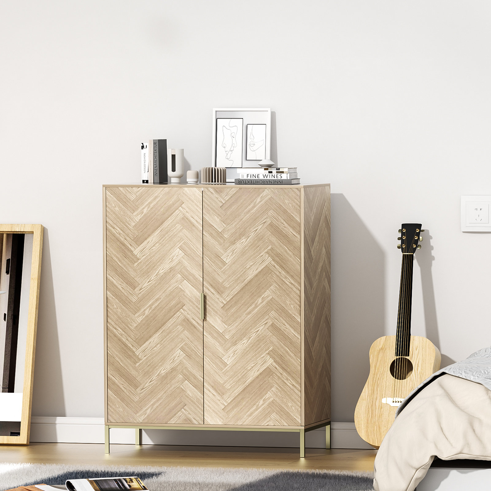 Corrigan Studio® Herringbone Wood Accent Storage Cabinet With 2