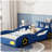 Wooden race car bed with wheels, a double-decker platform bed in the shape of a race car, suitable for teenagers-1997854136