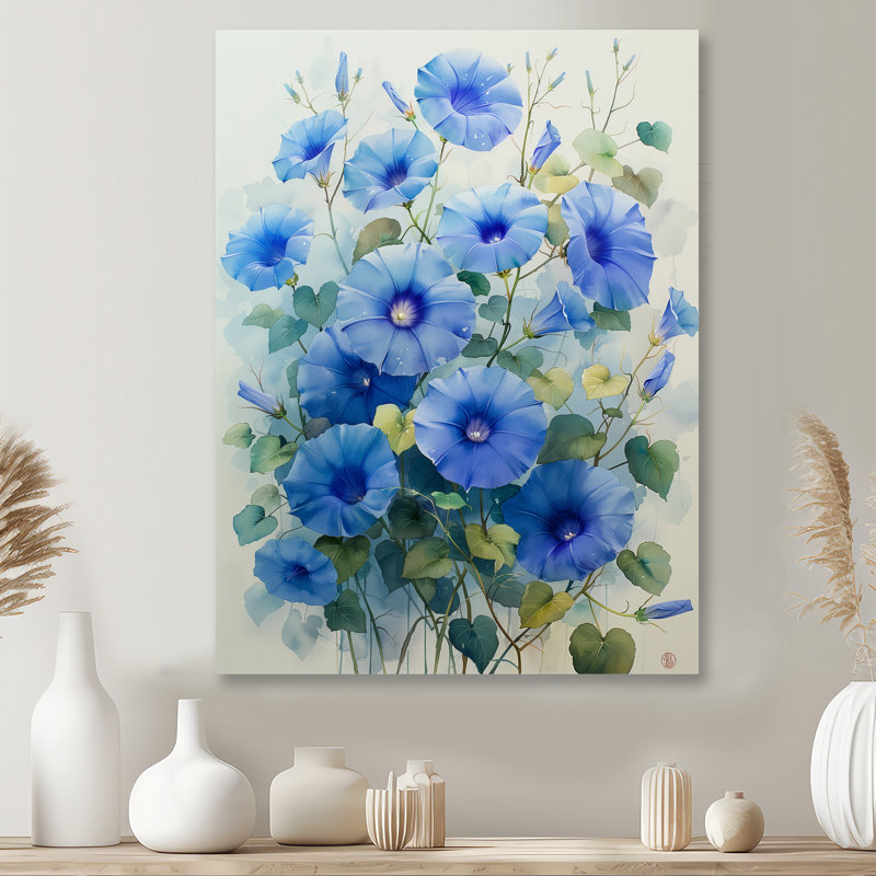 Jardin des rêves bleus fleurs du matin - gloire du matin - décoration murale, Sans cadre, métal, H 30 po x l 40 po