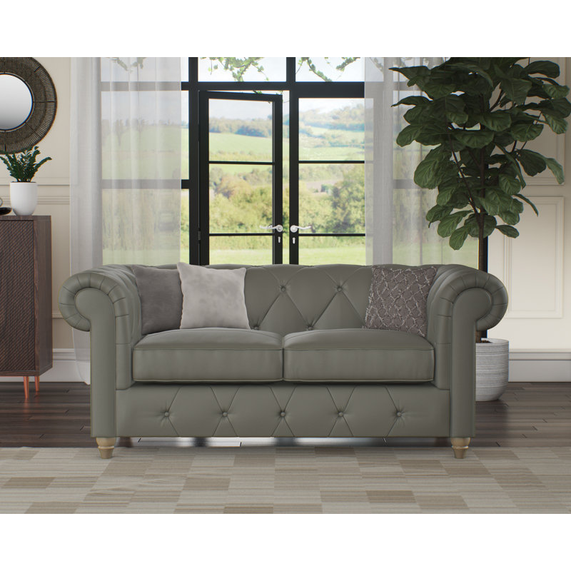 Melrose 2 Seater Leather Sofa, Walnut, Stone Grey