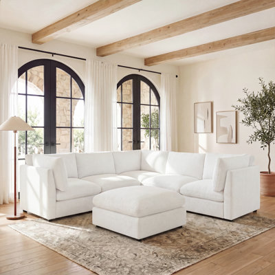 Miloe 6 Piece Chenille Upholstered Sectional Sofa, L-Shaped Modular Couch Sofa With Storage Ottoman For Living Room
