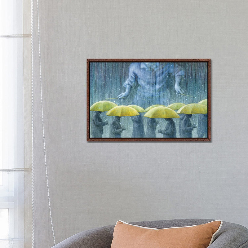 Rain Drummer by Pawel Kuczynski - Painting on Canvas, 66.04 cm H x 45.72 cm W, Classic Brown Wood Framed