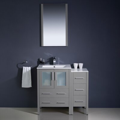 Fresca Torino 36"" Free-Standing Single Sink Bathroom Vanity Set with Mirror -  FVN62-2412GR-UNS