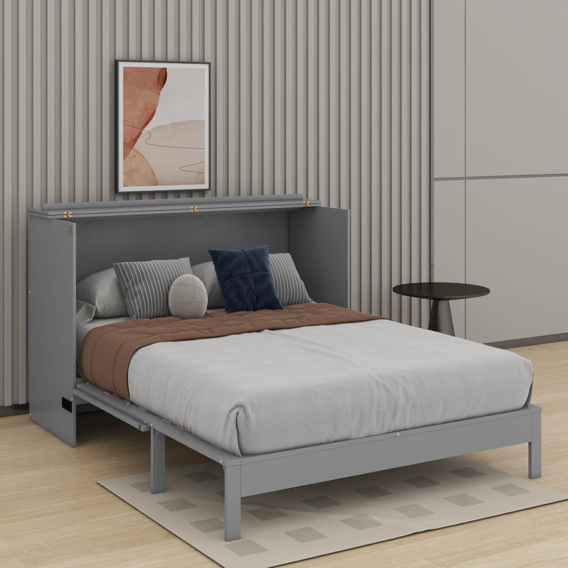 Lit escamotable double avec tiroirs, gris