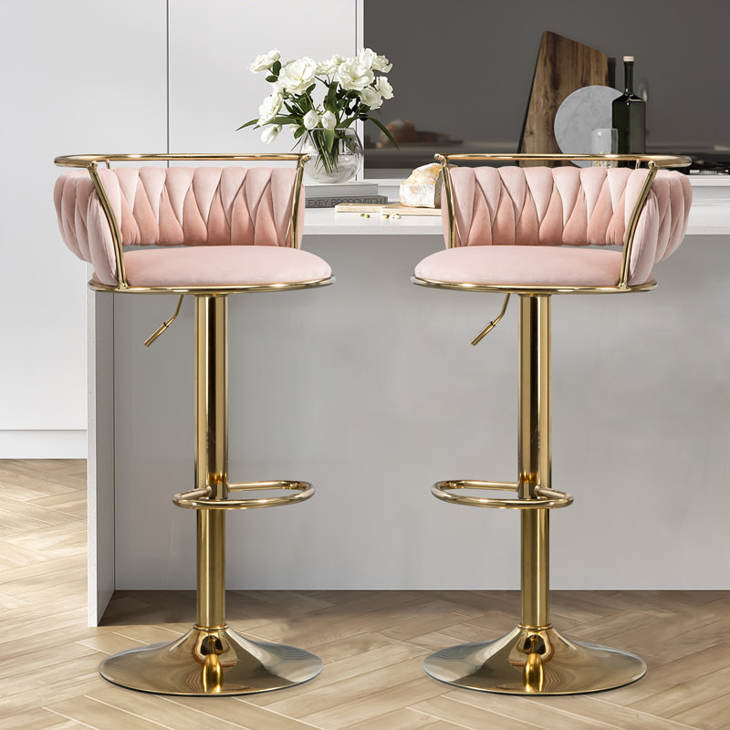 Tabouret de bar pivotant avec dossier Ginko, Rose, Doré