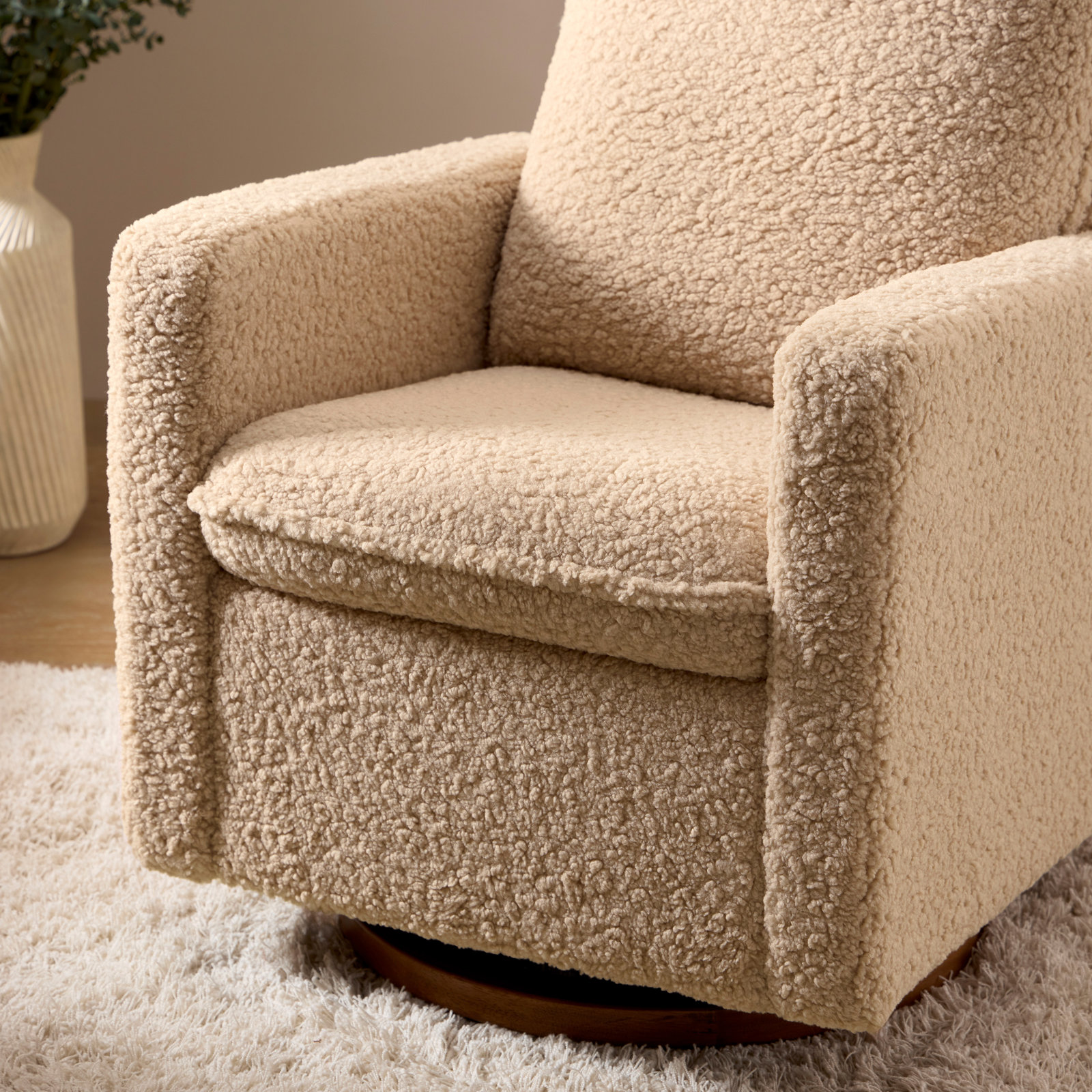 Cali Swivel Glider, Beige Boucle/Black Base