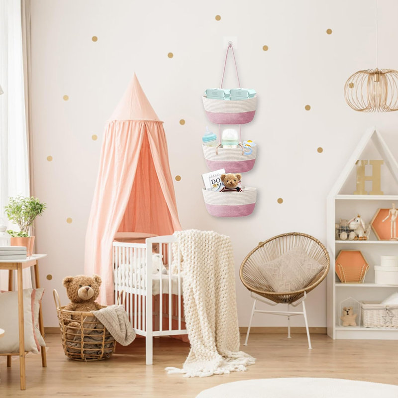 Panier suspendu tissé à 3 niveaux avec crochets - Organisateur de rangement mural pour la cuisine, le placard pour bébé et la décoration intérieure - Conception polyvalente peu encombrante