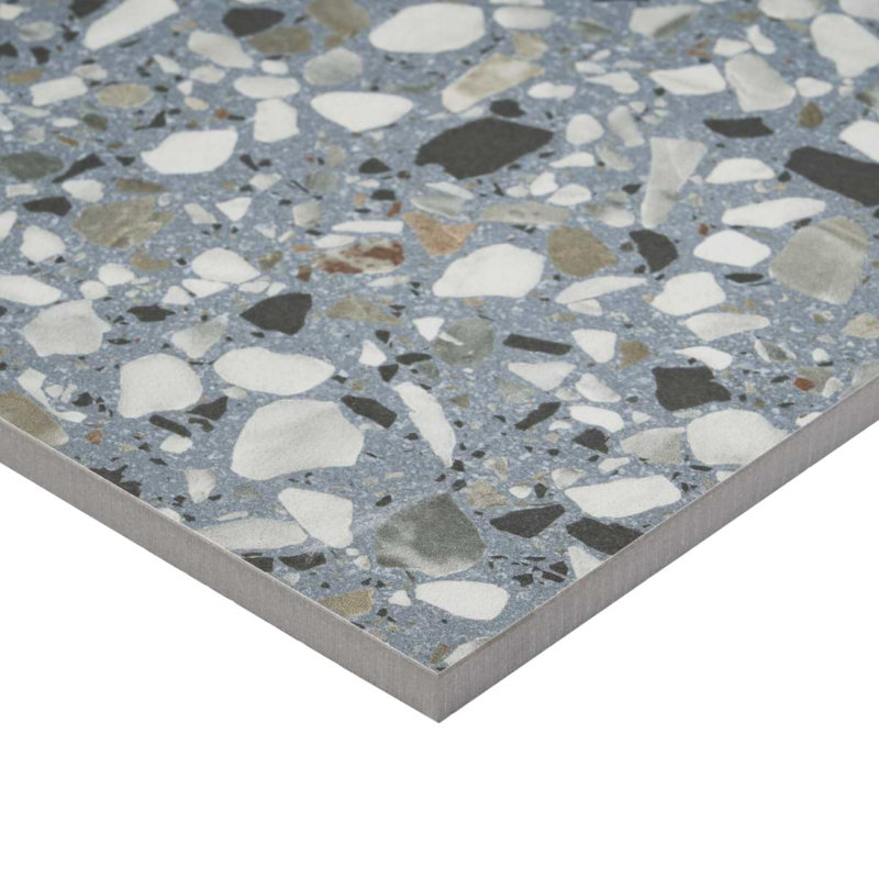 Kobe Flakes 24X24 Terrazzo Look Matte Porcelain Tile, Ocean Blue