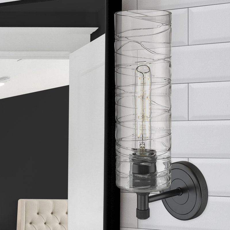 Applique murale 1 lumière Crown Point, H 15,5 po x l 3,88 po x P 6,5 po, Tourbillon déco, Noir mat