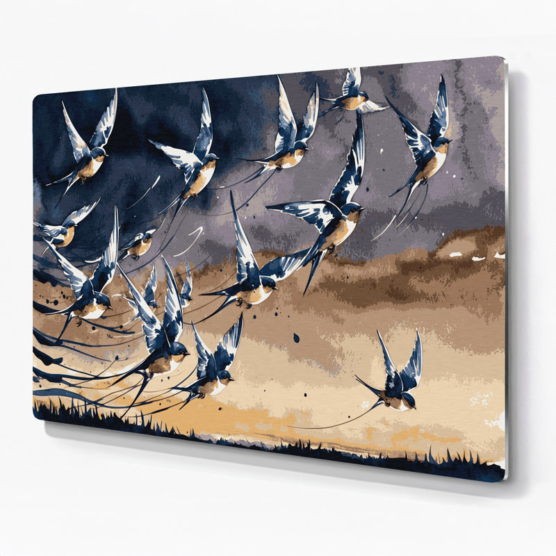 «Birds Barn Swallow», art mural en métal gris, H 12 po x l 18 po
