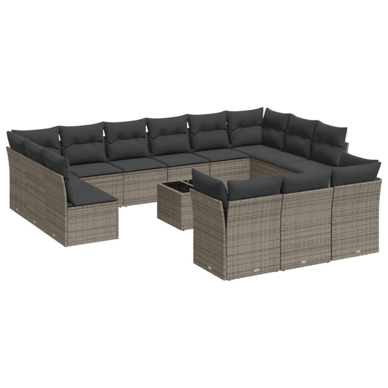 Ensemble de canapé de jardin Vidaxl gris, rotin PE gris foncé, verre trempé, tissu