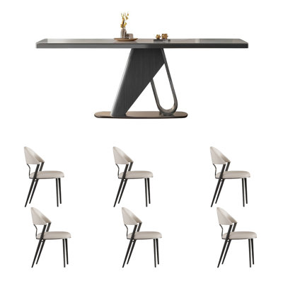 Simple rectangular rock plate table and chair set