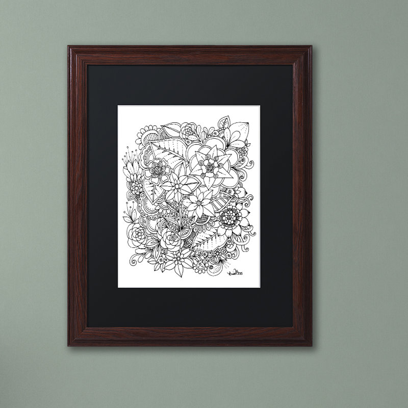 « fleurs », impression encadrée sur toile, Noir, H 20 po x l 16 po x P 0,5 po, Encadrement brun foncé