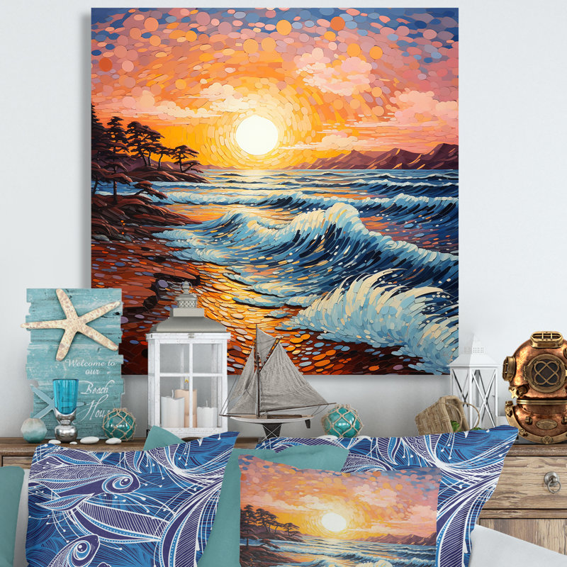 Beach Golden Sands Pointillism II, Toile tendue, 16" H x 16" W